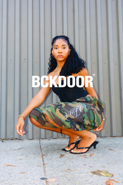 Baggy Camo “Script” Shorts