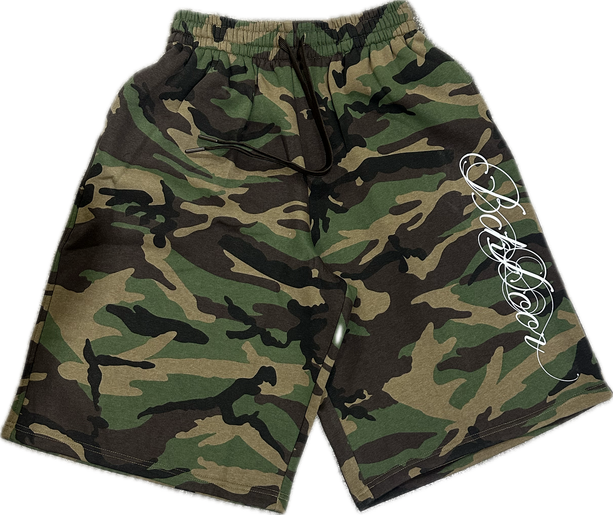 Baggy Camo “Script” Shorts