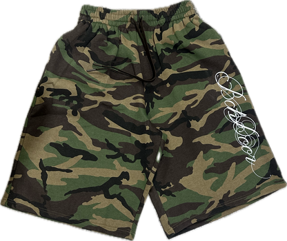 Baggy Camo “Script” Shorts