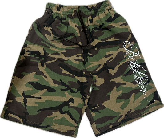 Baggy Camo “Script” Shorts